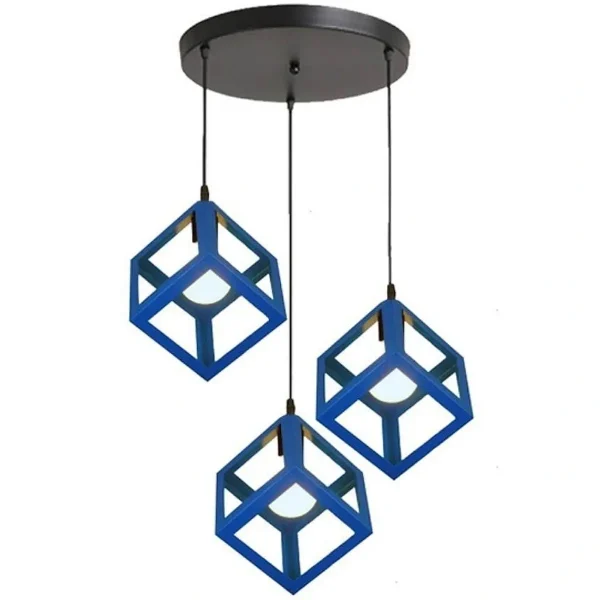 Κρεμαστό φωτιστικό οροφής τριπλό τετράγωνο ρόμβος μεταλλικό μπλε χρώμα C30