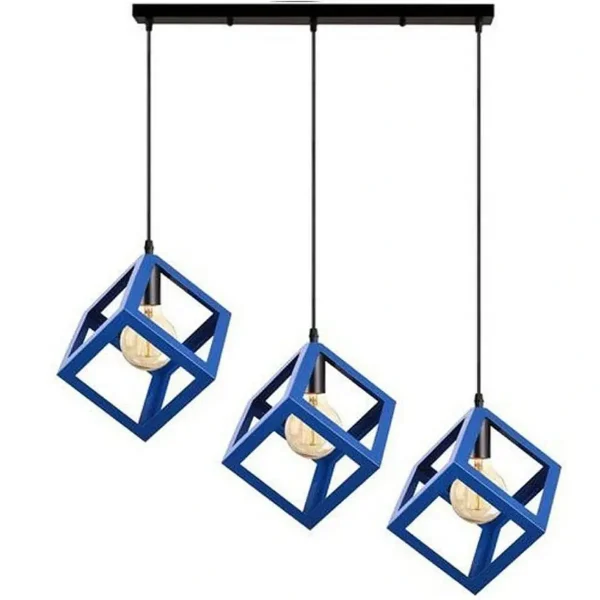 Κρεμαστό φωτιστικό οροφής τριπλό τετράγωνο ρόμβος μεταλλικό μπλε χρώμα R50