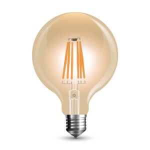 LED λαμπτήρας G125 6W E27 Θερμό Filament, Κεχριμπάρι, Dimmable