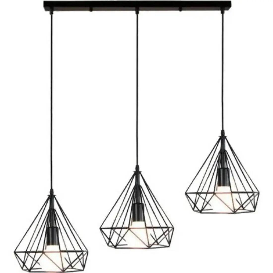 Κρεμαστό φωτιστικό οροφής τριπλό σε σχήμα διαμαντιού 20cm σε μαύρο χρώμα Ε27 R50 REKTO3200 Nitorio 53