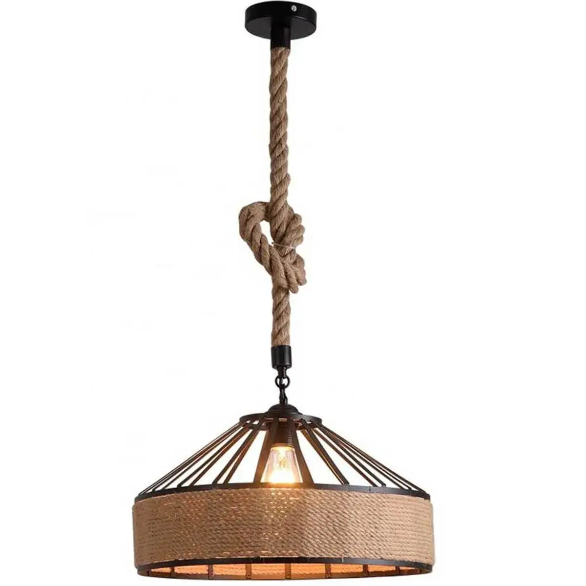 Φωτιστικό κρεμαστό οροφής μονόφωτο vintage με σκοινί σε φυσικό χρώμα E27 C10 45cm ROP 7