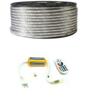 Αδιάβροχη ταινία led RGB 220V 5050SMD 50 μέτρα μαζί με τηλεχειριστήριο και το τροφοδοτικό