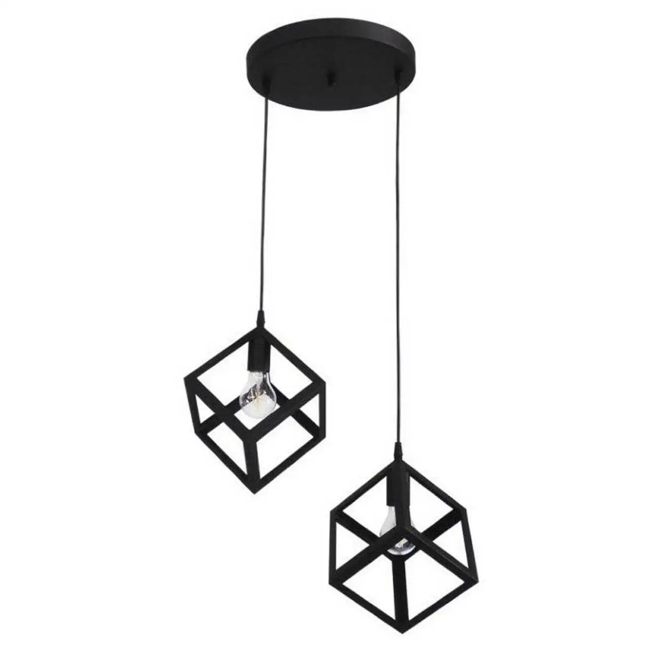 Κρεμαστό φωτιστικό οροφής διπλό τετράγωνο ρόμβος μεταλλικό μαύρο χρώμα E27 C30 CUBIO 7