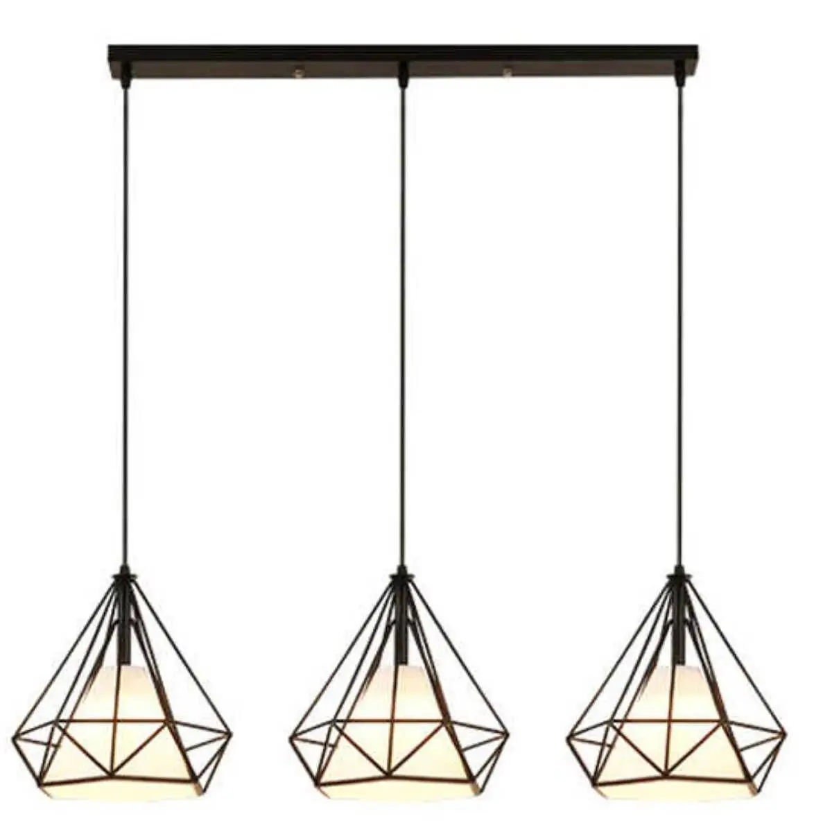 Φωτιστικό κρεμαστό οροφής τριπλό σε σχήμα διαμαντιού 28cm με άσπρο κάλυμμα σε ευθεία E27 R50 REKTO3W280 Nitorio 9