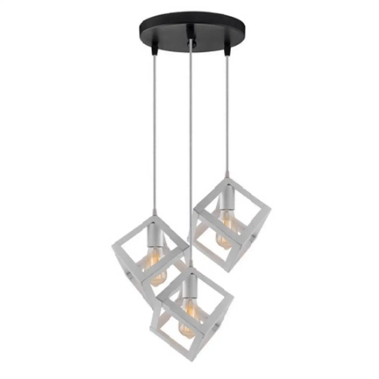 Κρεμαστό φωτιστικό οροφής τριπλό λευκό Τετράγωνο ρόμβος με μαύρη ροζέτα Ε27 C30 CUBIO 12