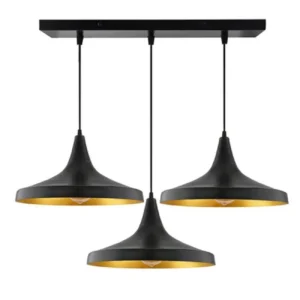 Κρεμαστό φωτιστικό οροφής τριπλό μαύρο εξωτερικά και χρυσό χρώμα εσωτερικά Ε27 R50 REKTO3A