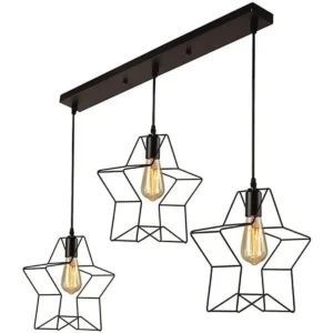 Κρεμαστό φωτιστικό οροφής τριπλό σχήματος αστέρι Ε27 σε μαύρο χρώμα R80 STAR4