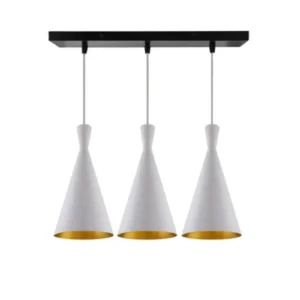 Κρεμαστό φωτιστικό οροφής τριπλό σε λευκό εξωτερικά και χρυσό χρώμα εσωτερικά Ε27 R50 REKTOW3C