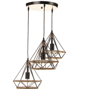 Κρεμαστό φωτιστικό οροφής τριπλό σε σχήμα διαμάντι 25cm σε μαύρο χρώμα και σκοινί σε φυσικό χρώμα E27 C30 CICLIOR3250 Nitorio 31