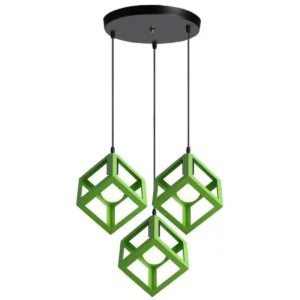 Κρεμαστό φωτιστικό οροφής τριπλό τετράγωνο ρόμβος μεταλλικό πράσινο χρώμα E27 C30 CUBIO 42