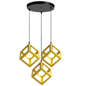 Κρεμαστό φωτιστικό οροφής τριπλό τετράγωνο ρόμβος μεταλλικό κίτρινο χρώμα E27 C30 CUBIO 28