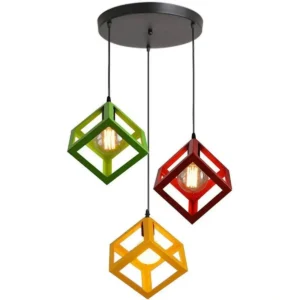 Κρεμαστό φωτιστικό οροφής τριπλό τετράγωνο ρόμβος μεταλλικό σε κόκκινο πράσινο και κίτρινο χρώμα E27 C30 CUBIO 27