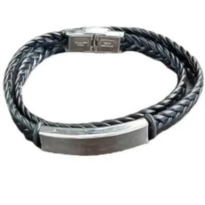 Μοντέρνο ανδρικό βραχιόλι με δέρμα σε μαύρο χρώμα Stainless steel και Leather AST1
