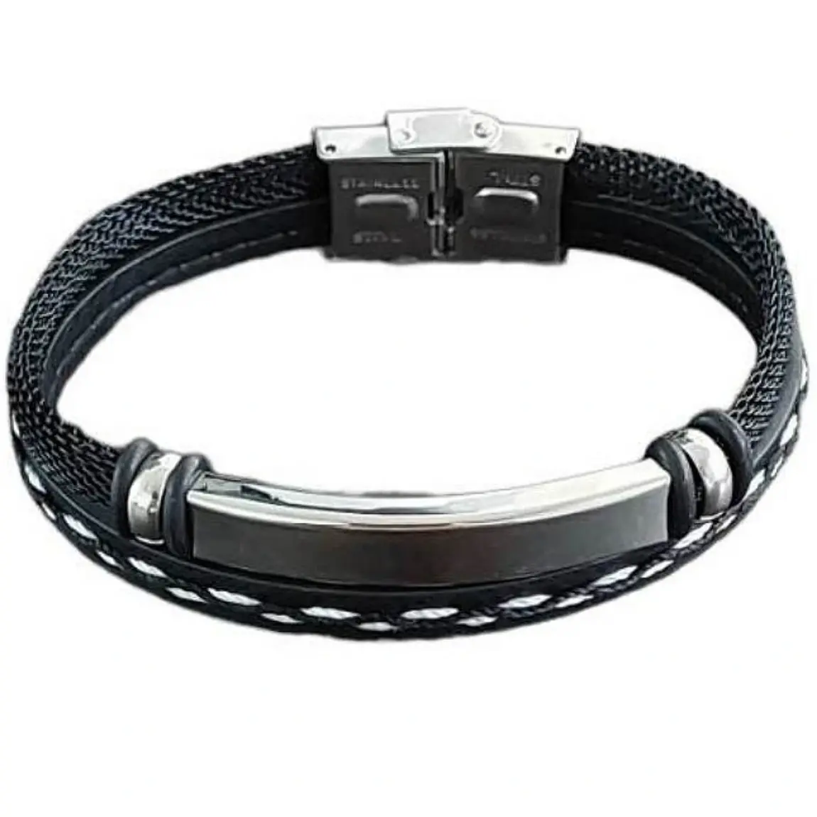Μοντέρνο ανδρικό βραχιόλι σε μαύρο χρώμα από ανοξείδωτο μέταλλο stainless steel AST13