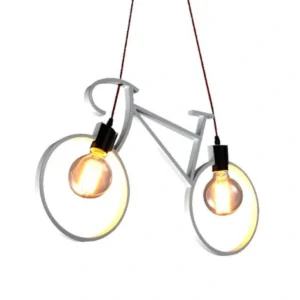 Φωτιστικό κρεμαστό οροφής μονό σε σχήμα ποδηλάτου σε ασημί χρώμα με κόκκινα καλώδια E27 C10 BIKES
