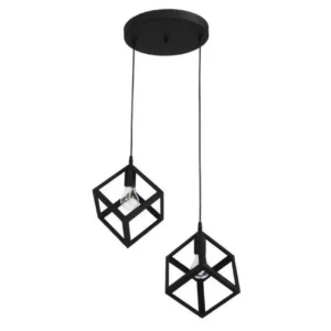 Κρεμαστό φωτιστικό οροφής διπλό τετράγωνο ρόμβος μεταλλικό μαύρο χρώμα E27 C30 CUBIO 7