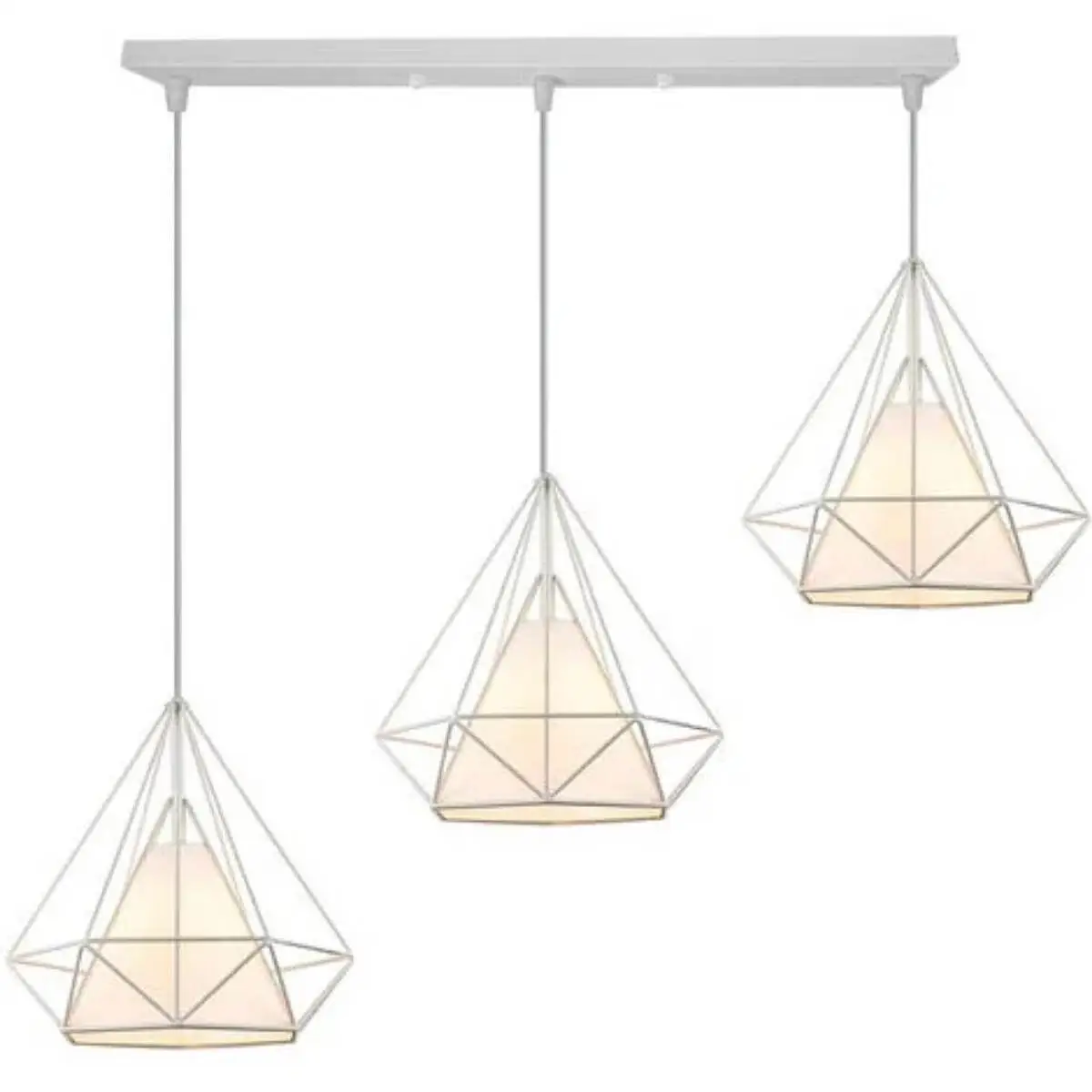 Κρεμαστό φωτιστικό οροφής τριπλό σε σχήμα διαμάντι 25cm λευκό χρώμα με λευκό κάλυμμα Ε27 R50 REKTOW3W250 Nitorio 56