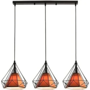 Κρεμαστό φωτιστικό οροφής τριπλό σε σχήμα διαμαντιού 25cm με καφέ κάλυμμα σε ευθεία E27 R50 REKTO3B250 Nitorio 17