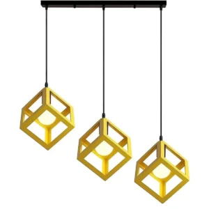 Κρεμαστό φωτιστικό οροφής τριπλό τετράγωνο ρόμβος μεταλλικό κίτρινο χρώμα E27 R80 CUBIO 41