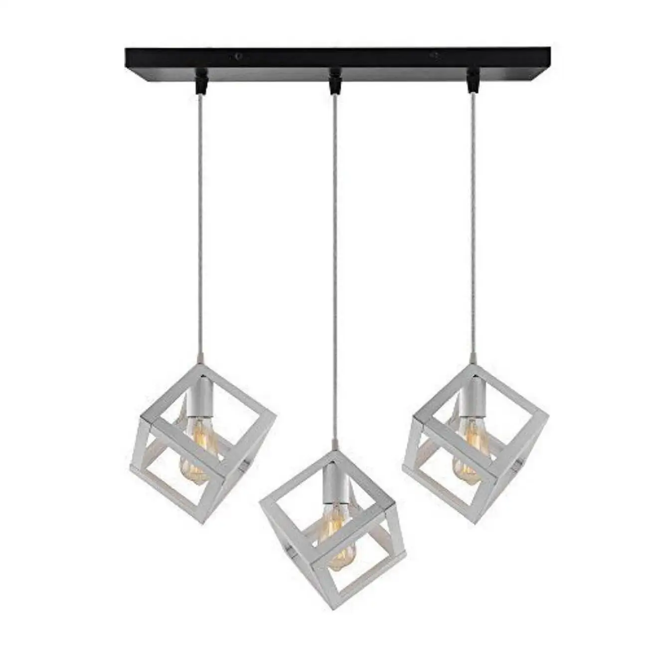 Κρεμαστό φωτιστικό οροφής τριπλό τετράγωνο ρόμβος μεταλλικό λευκό χρώμα με μαύρη ροζέτα E27 R80 CUBIO 13