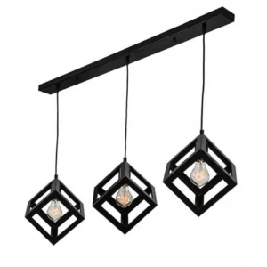 Κρεμαστό φωτιστικό οροφής τριπλό τετράγωνο ρόμβος μεταλλικό μαύρο χρώμα E27 R80 CUBIO 18