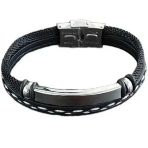 Μοντέρνο ανδρικό βραχιόλι σε μαύρο χρώμα από ανοξείδωτο μέταλλο stainless steel AST13