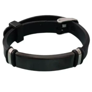 Μοντέρνο ανδρικό βραχιόλι σε μαύρο χρώμα από σιλικόνη και stainless steel AST17